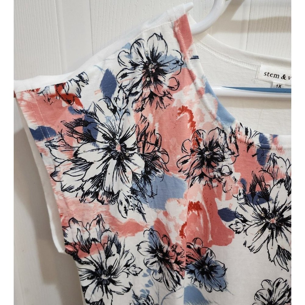 NEW Stem & Vine Womens Short Sleeve Round Neck Tee Shirt Top Floral Plus Size 1X - Picture 3 of 10
